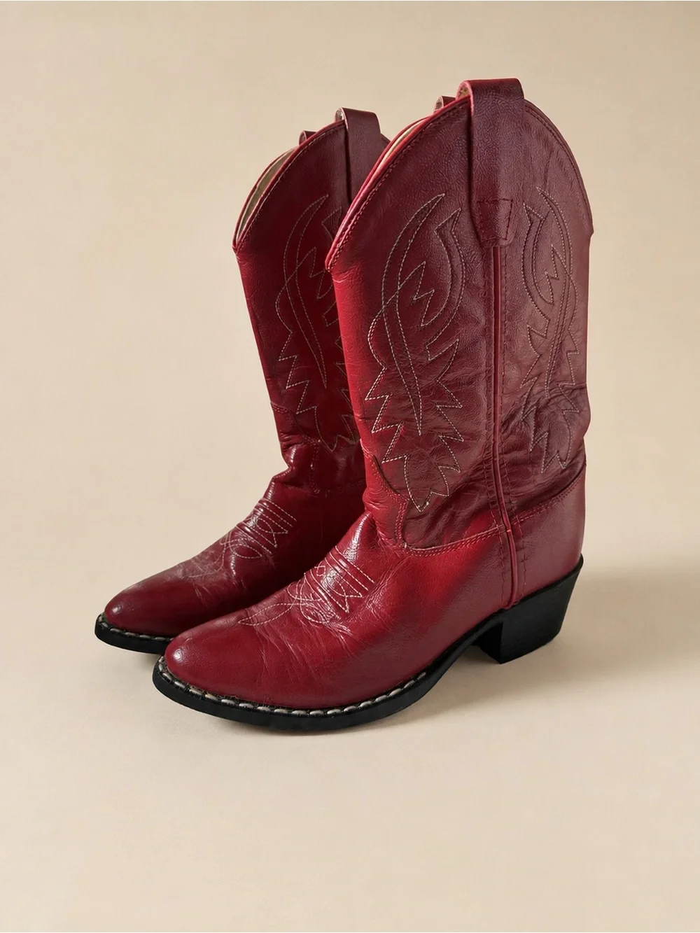 Old West Girls Size 2D Red Leather J Toe Western Cowboy Boots 8116